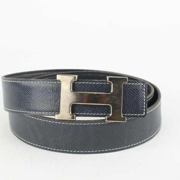 Hermès 32mm Reversible H Logo Belt Kit Matte Silver Black x Navy Blue 114h47